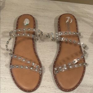 Stylish Tan and Clear Studded Sandals